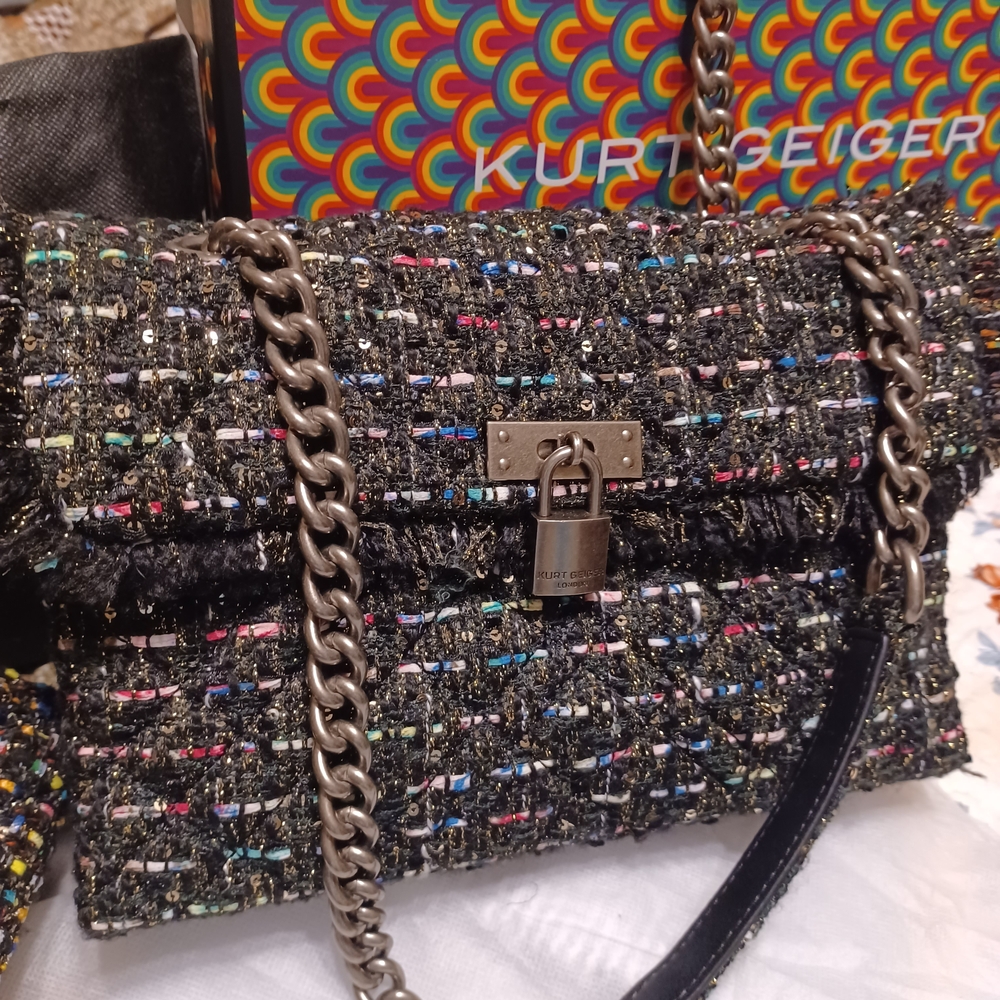Kurt Geiger Black/Multicolor Tweed Convertible Shoulder or Crossbody